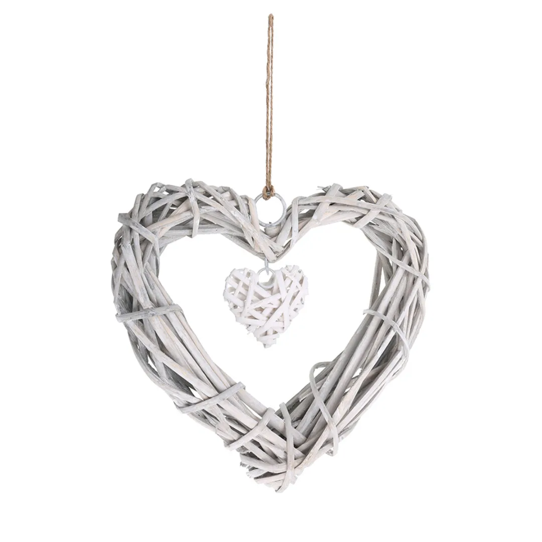 Chic Wicker Hanging Hearts Gray White Artificial Wreaths DIY Heart Wicker for Wedding Birthday Party Wall Hanging Decoration