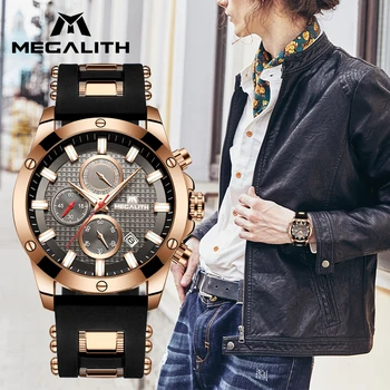 

MEGALITH Fashion Chronograph Men Watches Date Silicone Strap Sports Quartz Watch Men Luminous Waterproof Clock Relogio Masculino