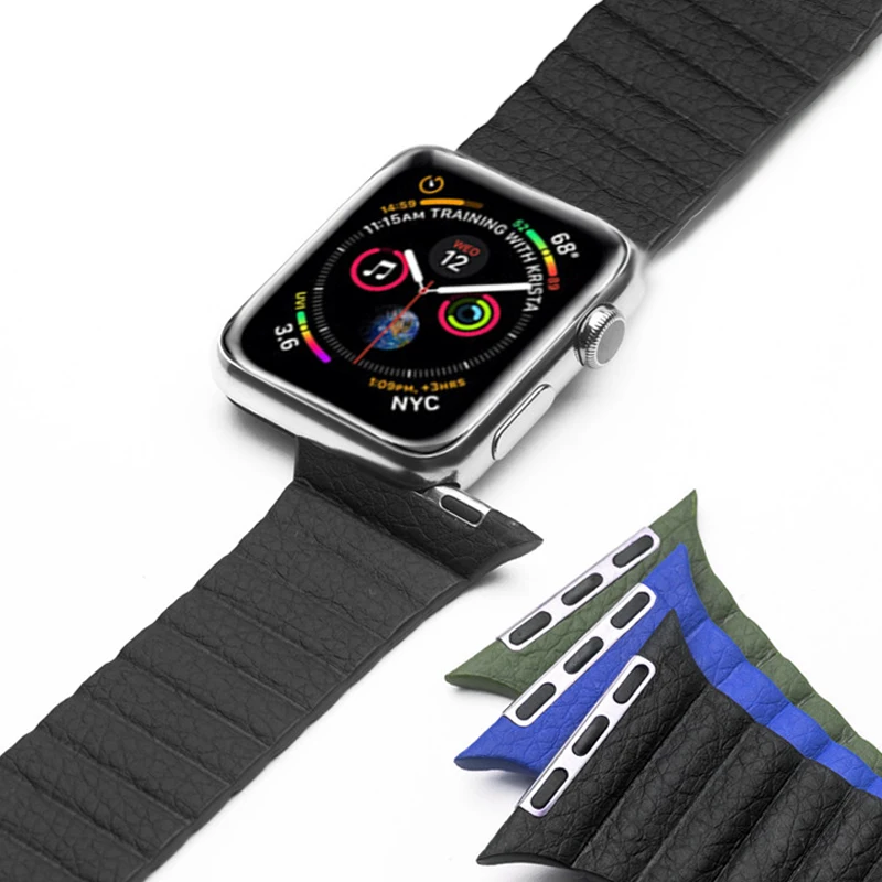 Ремешок кожаный для Apple Watch 4 5 40 мм 44 браслет с двойной магнитной застежкой Series 1 2 3
