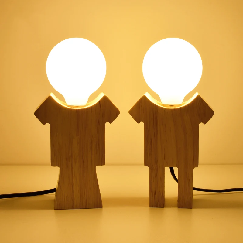 

Modern USB E27 Creative Wood Man Table Lamps Boy Girl Reading Study Desk Lamps Bedroom Bedside Lighting Decorative Desk Lights