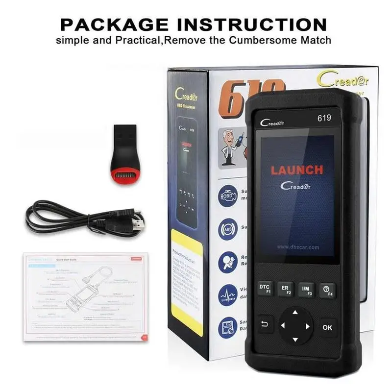 Автомобильный сканер OBD2 CR619 аксессуары для двигателей ABS SRS O2 датчик мониторинга