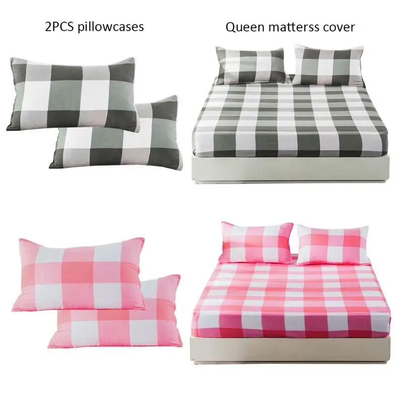 

Retro Dark Green Plaid And Pink Plaid 150x200cm Queen Bed Fitted Sheet Cover Soft Pillow Case For Girl Gift