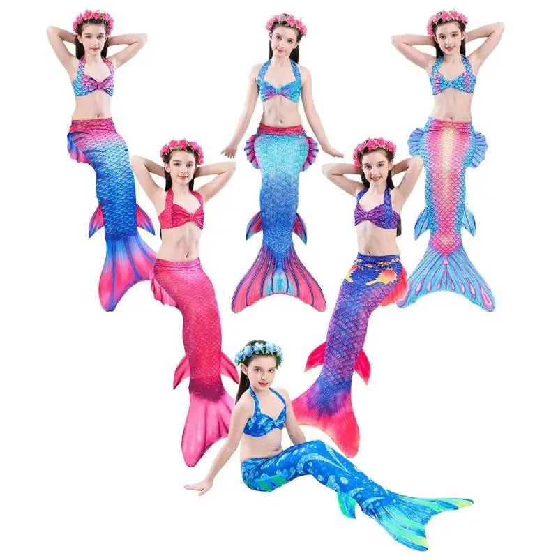 

Summer Girls Swimwear Children Fish Tails Bikini Set Kids Cosplay Swimming Suit Baby Girls Halter Beachwear Outdoor Sport Water