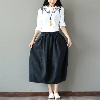 

New Pattern Cotton Flax Pendulum A-Line Casual Lantern Skirt Woman