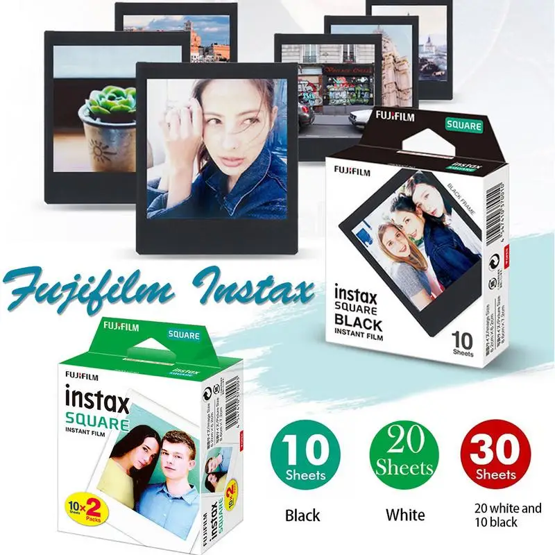 Белая и черная пленка Instax для Fujifilm SQ6 SQ20 с квадратным краем фотопленка белая