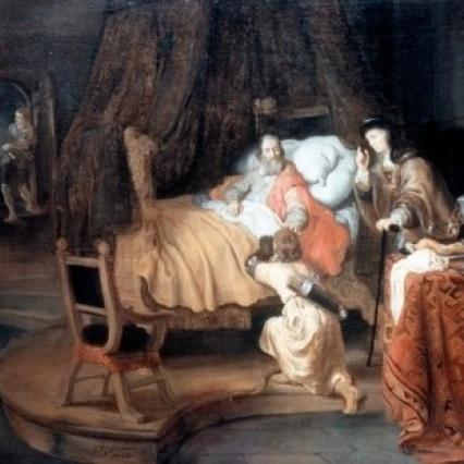 Isaac Blessing Jacob by Gerbrand van den Eeckhout (1621-1674) Poster Print (18 x 24) | Дом и сад