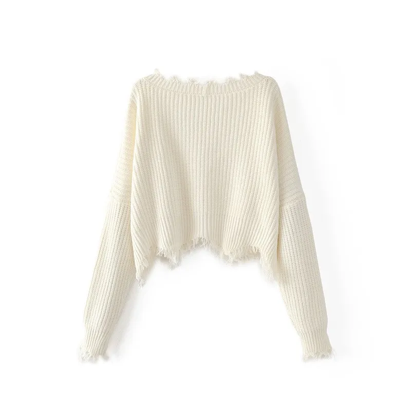2018 Autumn Winter Sweater Women Clothes Knitted Casual Long Sleeve Sweaters Tops Harajuku Loose Short Sweater Pullovers Solid
