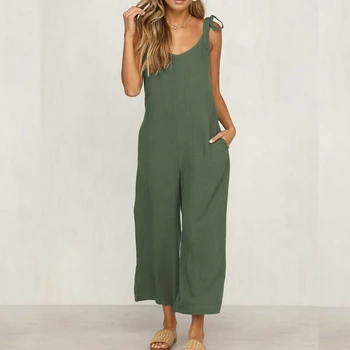 

Summer Jumpsuit Women Sleeveless Spaghetti Strap Jumpsuits Rompers Casual Loose Wide Leg Rompers Women Clothes