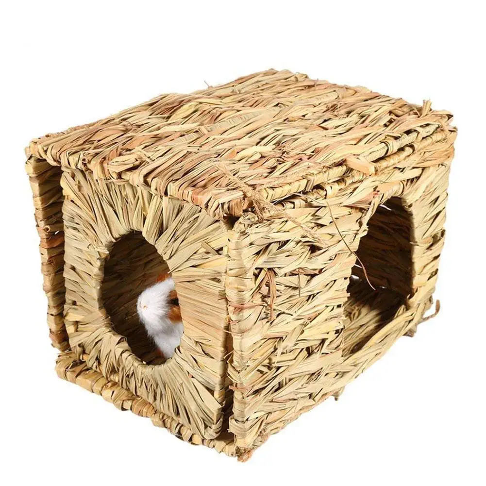 Натуральный ручной работы трава хижина дом складной соломы Cubby гнездо клетка для