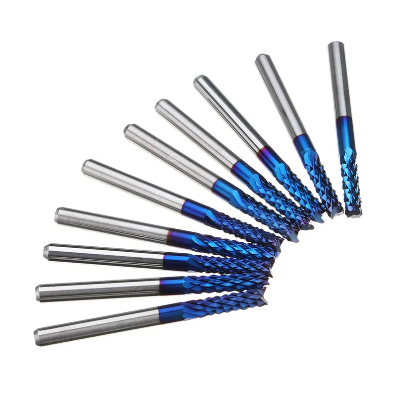 

10pcs 2.2/2.4/2.5/3.0mm Blue NACO Coated PCB Bit Carbide Engraving Milling Cutter For CNC Tool Rotary Burrs High Quality