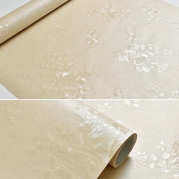 

60cmx10m Luxurry Rose Flower Self Adhesive Wallpaper Roll For Bedding Living Room Modern Fashion Embossed White Vinyl Wall Paper