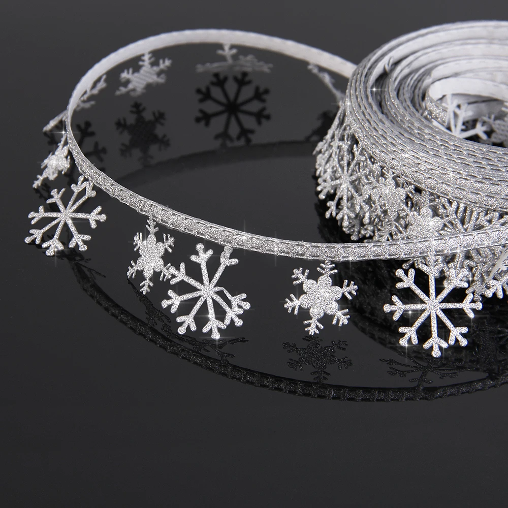 

David accessories Christmas Snow pieces glitter hollow ribbon (back with glue) 10yds,DIY handmade,wedding gift wrap,10Yc2776