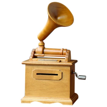 

Diy Paper Tape Musical Boxes Wooden Hand-Cranked Phonograph Music Box Wood Crafts Retro Birthday Gift Vintage Home Decoration