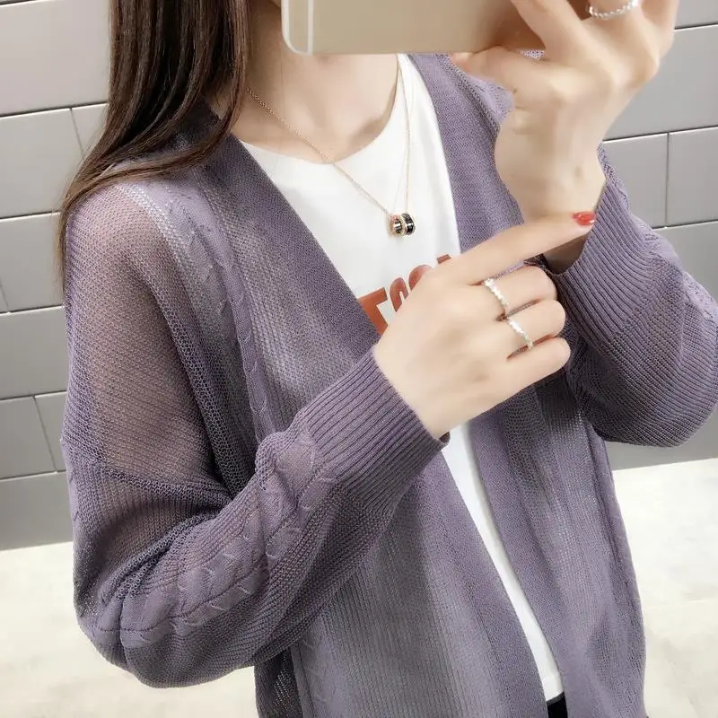 2019 Summer Thin Cardigan Sunscreen Air Conditioning Long Sleeves Shirt V-neck Ice Silk Women Cardigan Jacket