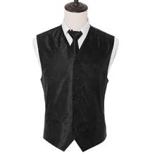 Men's Classic Black Paisley Woven Slim Suit Waistcoat Vest Neck ties Handkerchief Party Wedding Tie vest Suit Pocket Square Set Men's Classic Black Paisley Woven Slim Suit Waistcoat Vest Neck ties Handkerchief Party Wedding Tie vest Suit Pocket Square Set