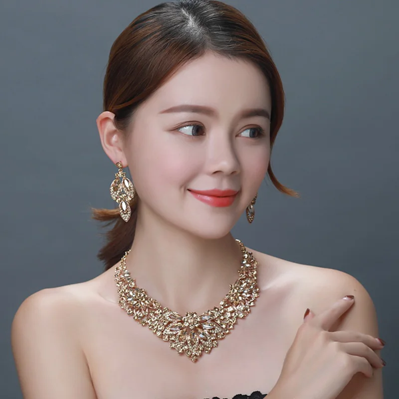 

Wedding Crystal Bridal Jewelry Sets Wholesale Fashion Earrings Purple Necklace Sets for Women Party Statement Bridesmaid Gift