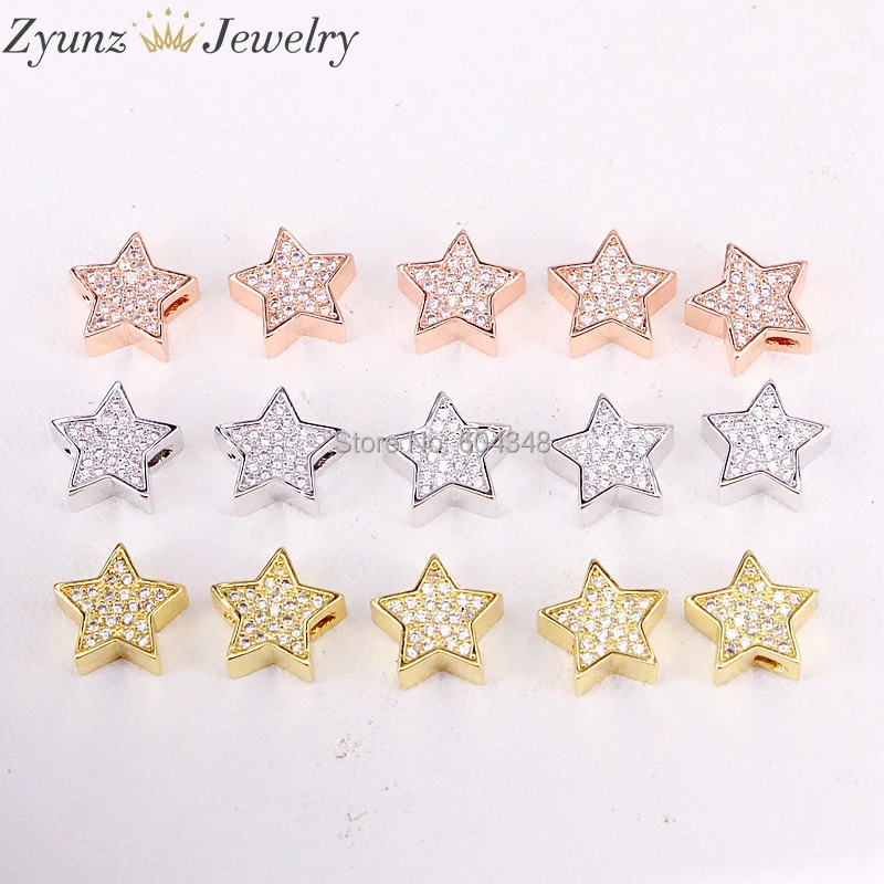 

20PCS ZYZ330-2690 Mixed Color Meal Plated Micro Pave Crystal CZ Star Spacer Beads Jewelry Metal Beads