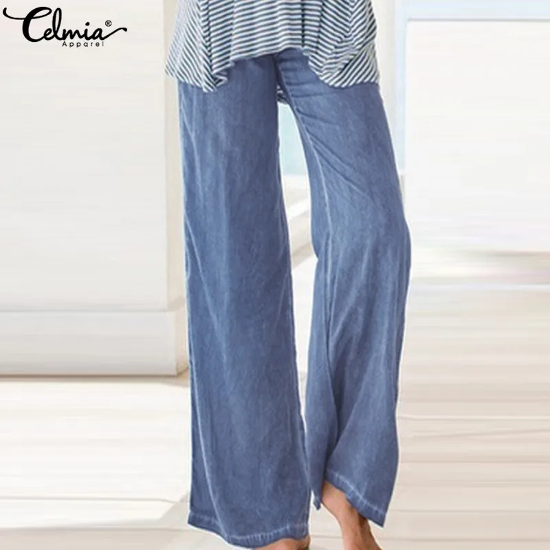 

Celmia Oversized Pantalon Femme 2019 Harajuku Denim Wide Leg Pants Women Jeans Elastic Waist Trousers Casual Bottoms Palazzo 5XL