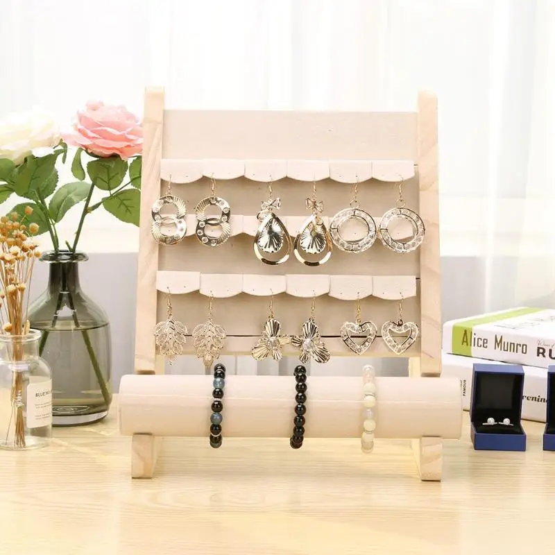 Wooden Jewelry Organizer Stand Props Earrings Bracelet Storage Display Rack