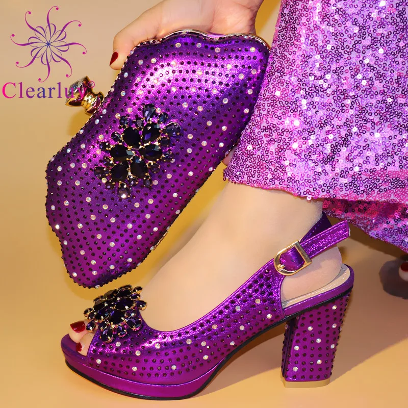 

Woman Italian Shoes and Bag Set Women High Heels Italy Shoe and Bags Set Decorated with Appliques High Heels Elegant Women Pumps