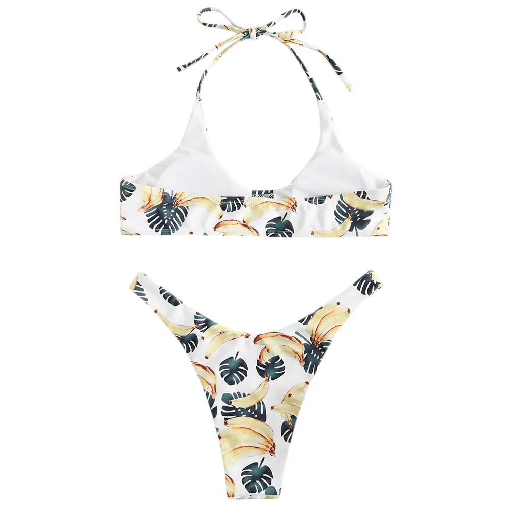 

Halter Banana Print High Cut Bikini Set Women's Pretty Swimsuit Swimwear