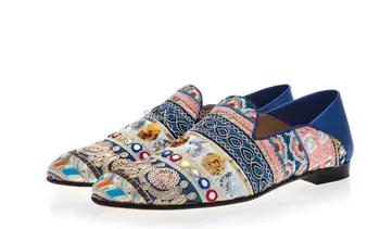 

SHOOEGLE 2019 New Men Shoes Sparkly Flower Prints Flats Patchwork Loafers Bridegroom Dress Shoes Wedding Stunning Shoes Men