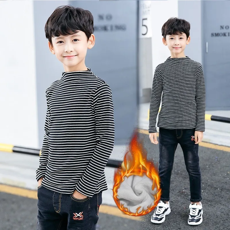 kids turtlenecks striped fleece t shirts kids clothes boys cotton long