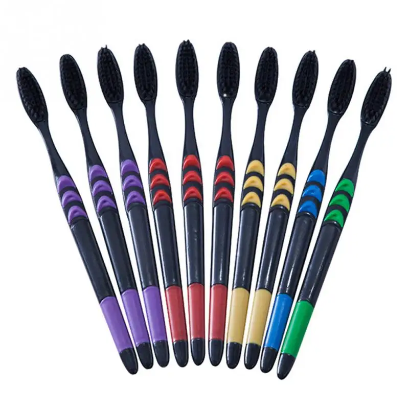 

10pcs Family Set Soft Bamboo Charcoal Adult Gums Care Black Bamboo Toothbrushes Home Unisex Healthy Teeth Cleaning