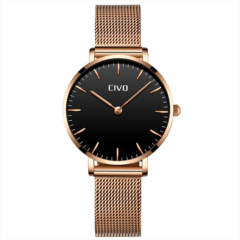 

CIVO Watches Ladies Casual Luxury Top Brand Waterproof Thin Slim Gold Mesh Strap Clock Fashion Minimalist Wrist For Women Watch