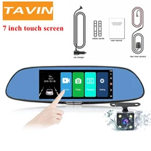 TAVIN Dash cam dual lens Car dvr camera rearview mirror video recorder Full hd 1080P 7 inch IPS touch screen  Night Vision cam