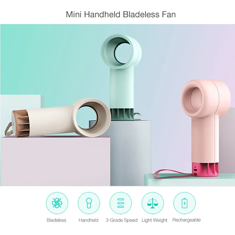 

1PCS Mini Handheld Fan Leafless Electronic Cooling Fan Portable USB Rechaegeable 3 Grade Adjustment Bladeless Green Brown Pink