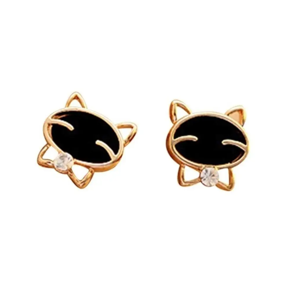 

Fashion Lucky Cat Earrings For Party1Pair Cute Black Smiling Face Kitty Shaped Rhinestone Ear Studs For Women For Christmas Day
