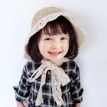 

Summer Kids Weaving Straw Hats Boater Solid Color Girls Sun Hat Children Seaside Beach Cap Baby Weave Crochet Straw Boater Caps
