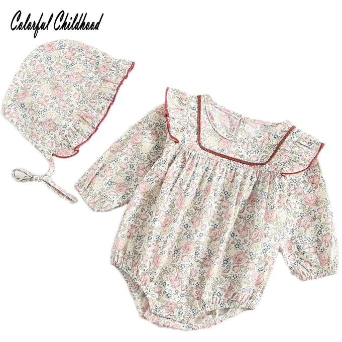 

Newborn Baby Girl Bodysuits Long Sleeve Sweet Infant Girls Floral Bodysuit Twin Baby Clothing Body Fall Winter Clothes With Hat