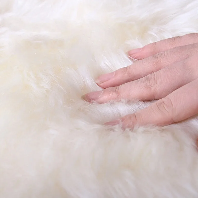 RFWCAK Luxury Round Sheepskin Hairy Carpets For Living Room Faux Mat Seat Pad Fur Plain Fluffy Soft Area Rug HomeTextile Tapete