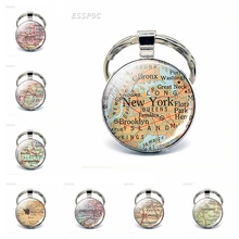 Amerikaanse Steden Kaart Glas Hanger Sleutelhanger New York New Orleans Chicago Tulsa Mode Souvenir Sleutelhanger Sieraden Gift Voor Reiziger(China)