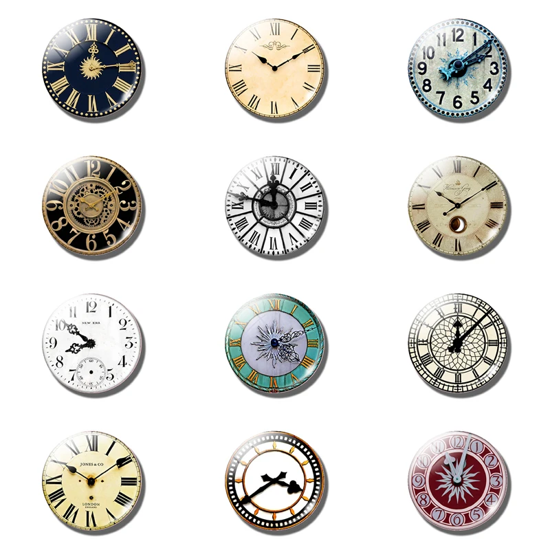 

12pcs Steampunk Style Clock 25 MM Fridge Magnet Watch Glass Dome Note Holder Magnetic Refrigerator Stickers Christmas Home Decor