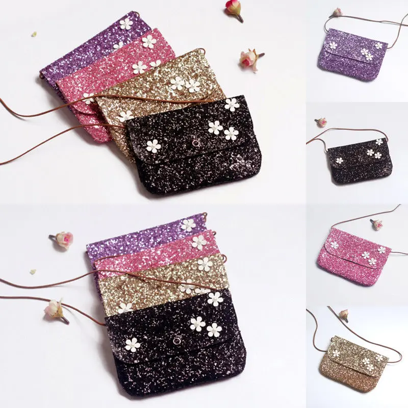 

2019 Brand New Kids Girls Mini Crossbody Bag Flower Sequin PU Handbag Fashion Child Shoulder Bags Coin Purses Kids Baby Gifts