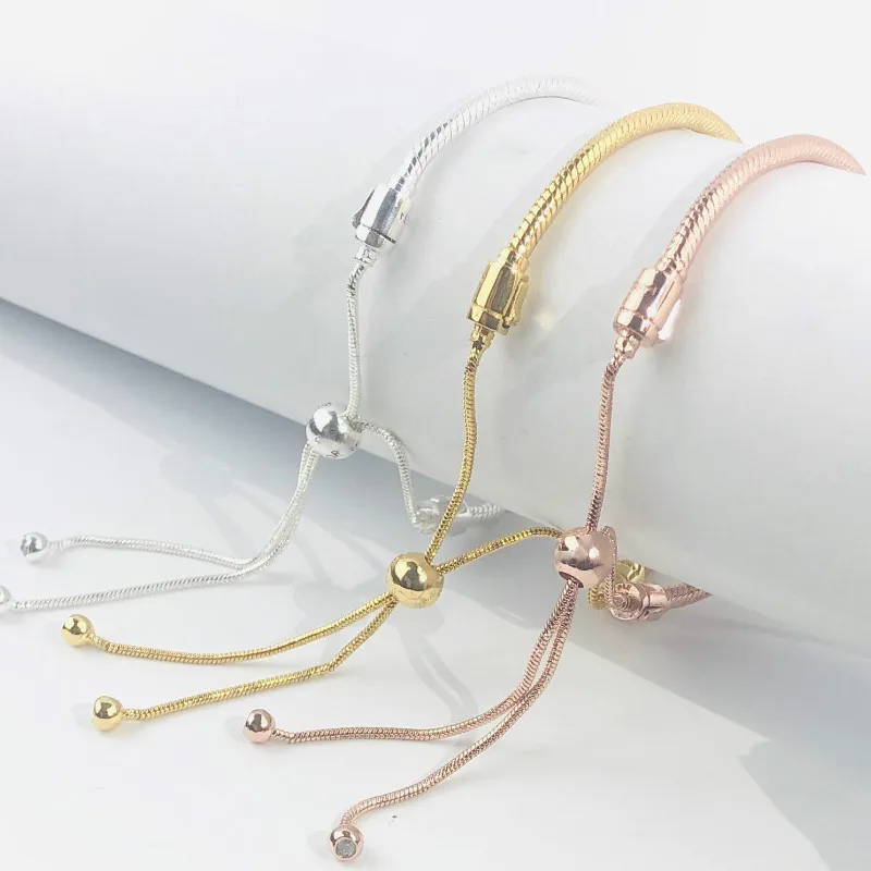 

Virgooer 925 Sterling Silver Moments Sliding Clasp Adjust Pan Bracelet Bangle Fit Women Bead Charm Diy Jewelry Drop Shipping