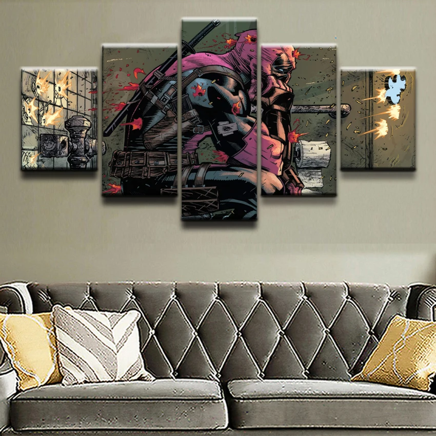 

Canvas Prints Paintings Framework Boys Room Decor 5 Pieces Deadpool Marvel Comics Wade Wilson Picture Abstract Poster Wall Art
