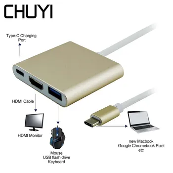 

CHUYI USB-C TypeC To HDMI USB 3.0 USB-C HUB Adapter Splitter Extender HD 4K Cable For Macbook 12" Chromebook Pixel TV Displayer