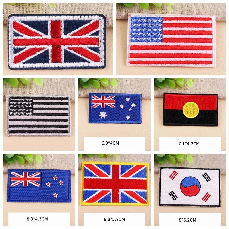 

Fine Korea Japan Flags Patches Embroidered Ironing Stickers Patches For Clothes Iron On Patches England USA Parches Decor