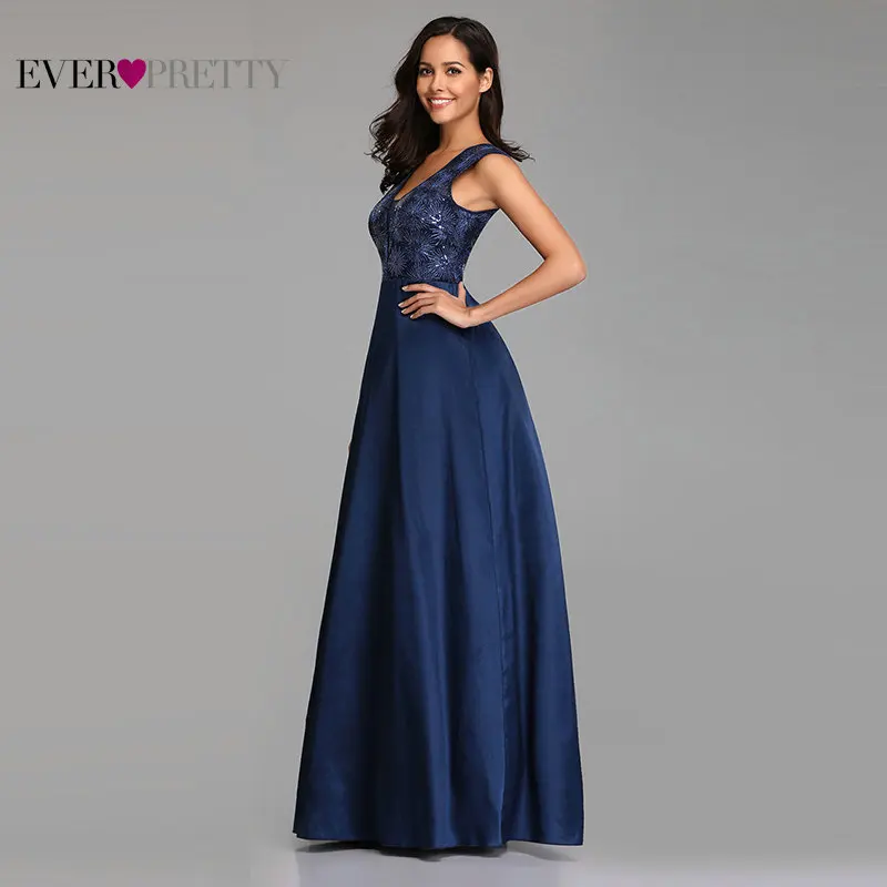 Evening Dress Long Women's Elegant A Line V Neck Appliques Satin Party Gowns Ever Pretty Vestidos Largos De Fiesta Elegante Evening Dress Long Women's Elegant A Line V Neck Appliques Satin Party Gowns Ever Pretty Vestidos Largos De Fiesta Elegante