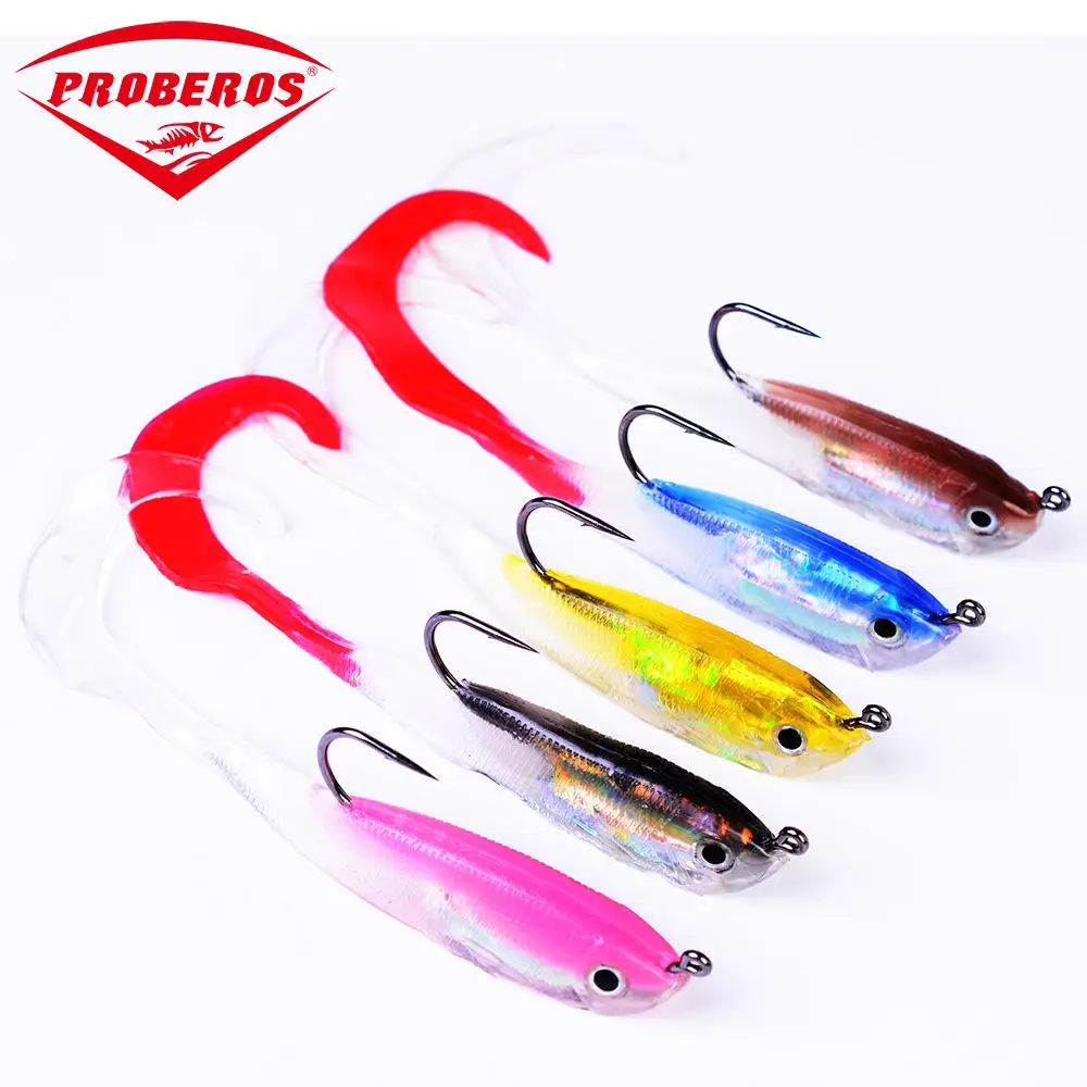 

5 Pcs 3D Eyes Fishing Lures Set Kit with Tail Treble Hook Soft Fishing Lure Baits Artificial Bait Lure outdoor 10CM/14.7G