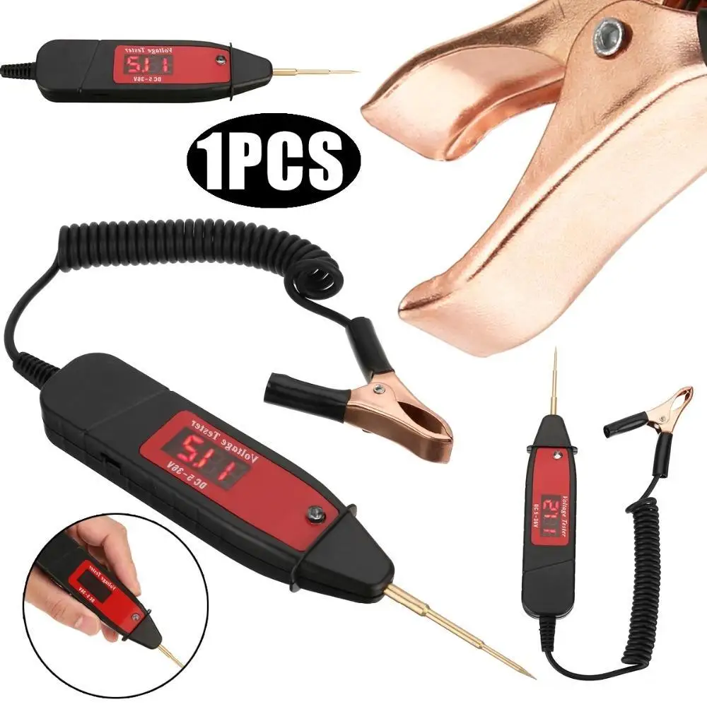 

Car Digital LCD Electric Voltage Test Pen LED Light Probe Detector Tester Auto Car Testing Tool Car Styling 1.65m Spring Line