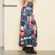 Dinminsta Женская богемная модная клетчатая бархатная длинная юбка с принтом Женская Весенняя Повседневная прямая Эластичная Высокая Талия Макси юбки