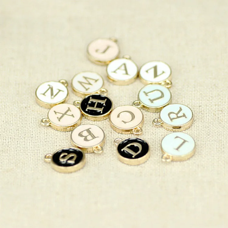 

26pcs/lot 12*15mm Round Gold Enamel A-Z Alphabet Charms Double Side Letters Pendants Alloy Jewelry Making Accessories DIY