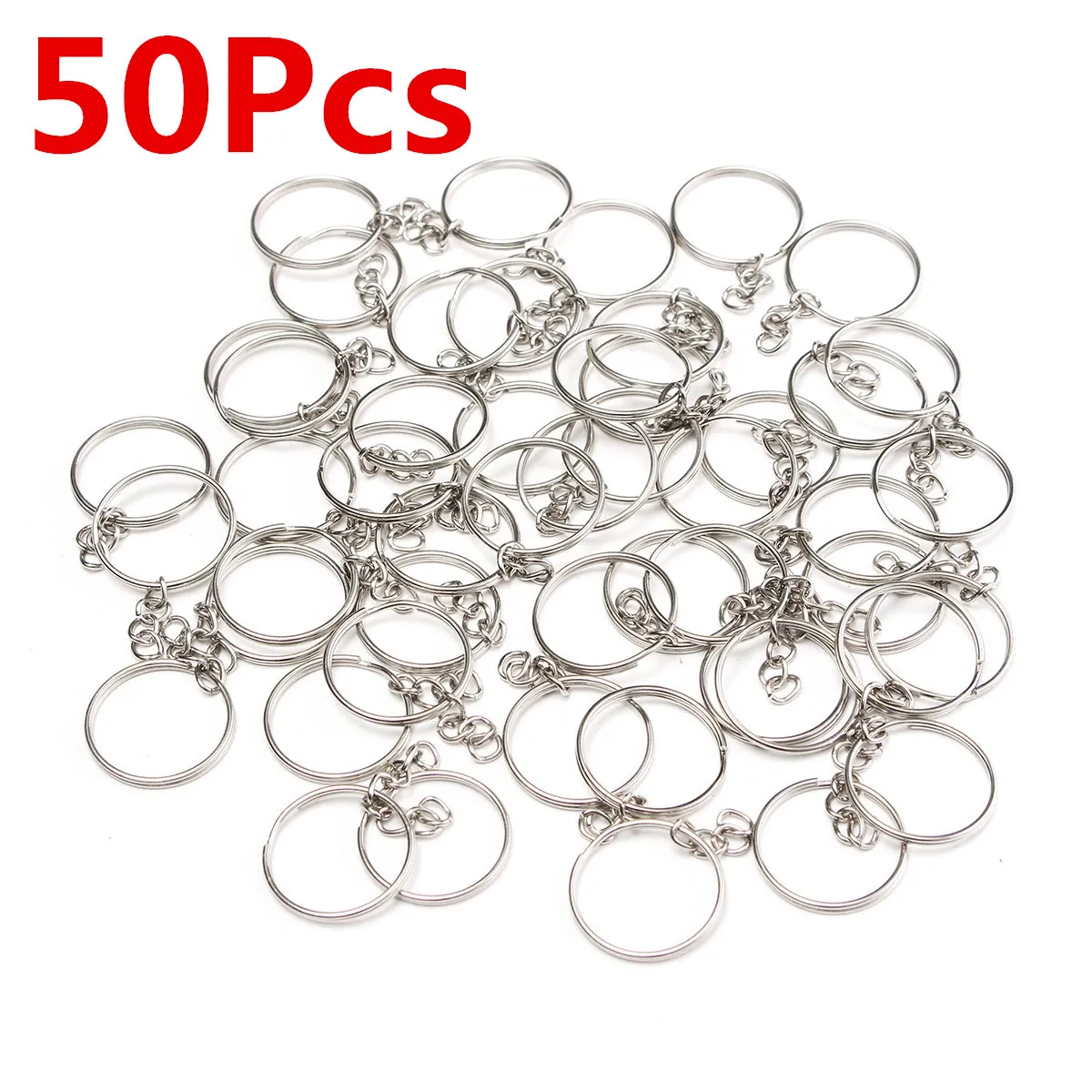 

50Pcs Silver Key Rings Keyring 23mm Stainless Alloy Circle Key Chain Long Split For DIY Keychain Making Jewelry Accessories