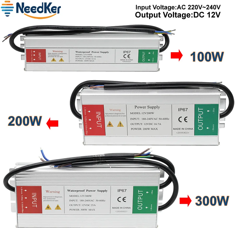 12V Led Transformer Converter 100W 200W 300W Power Supply Ip67 Rainproof AC 220V 220V Power Adapter for Led Strip Lights