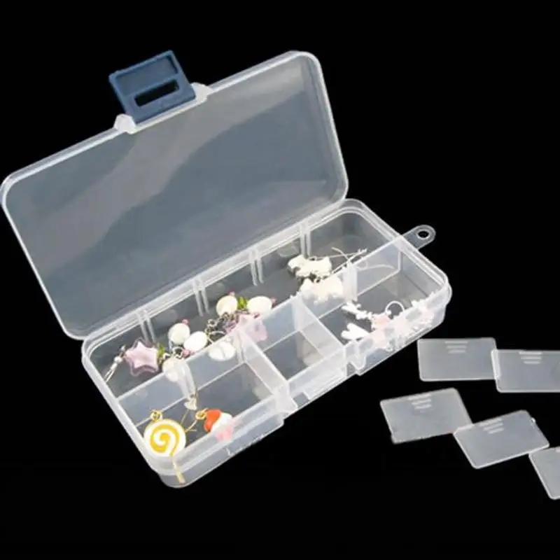 

10 Slots Transparent Storage Box Adjustable Plastic Bead Rings Jewelry Display Organizer Case Embroidery Accessories